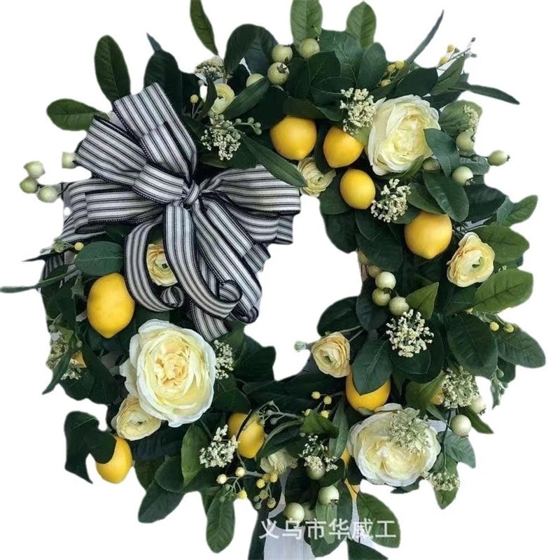 Lemon Wreath Summer Artificial Preserved Flower Door Hanger Wall Decor Garlands For Home Porch Wedding Party Factory Direct
