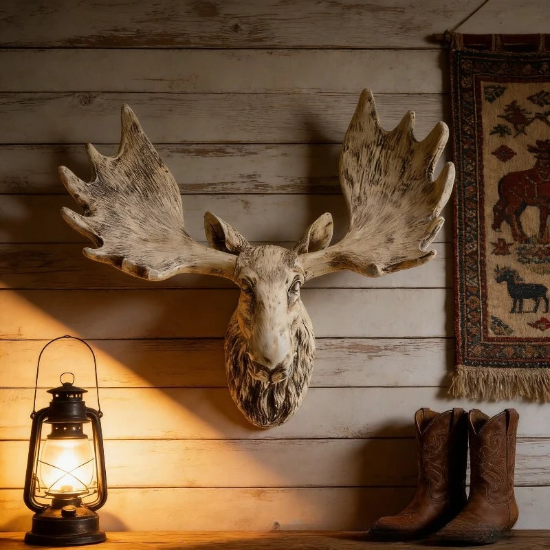 Resin Simulated Deer Head Sculptures Ornament Wall Hanging Retro Creative Sculptures Luxury Background Wall Decoration Art Decor