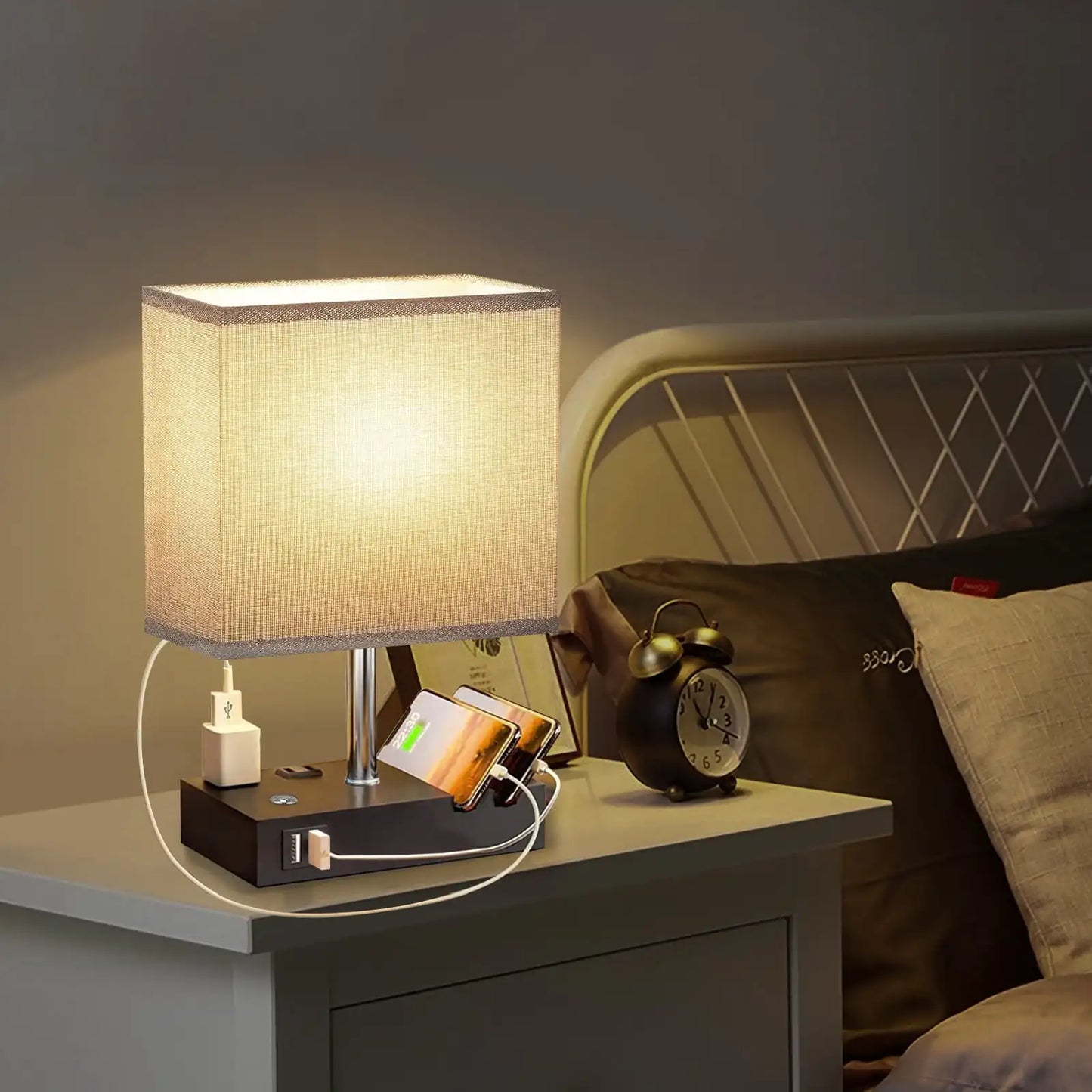 SZRSTH Bedside Table Lamp With Dual USB Ports Dimmable LED