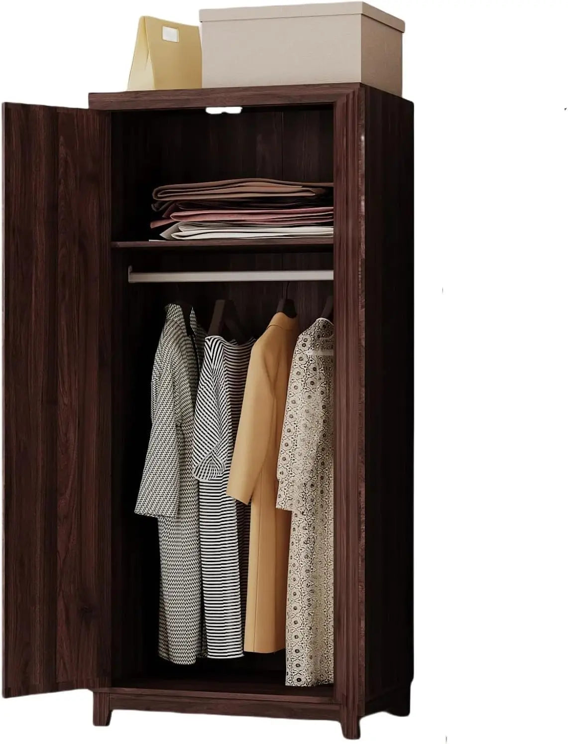70" Tall Wardrobe Closet with Doors and Shelves, Hanging Clothes Storage Cabinet with Rods, Large Bedroom Armoire, Customized