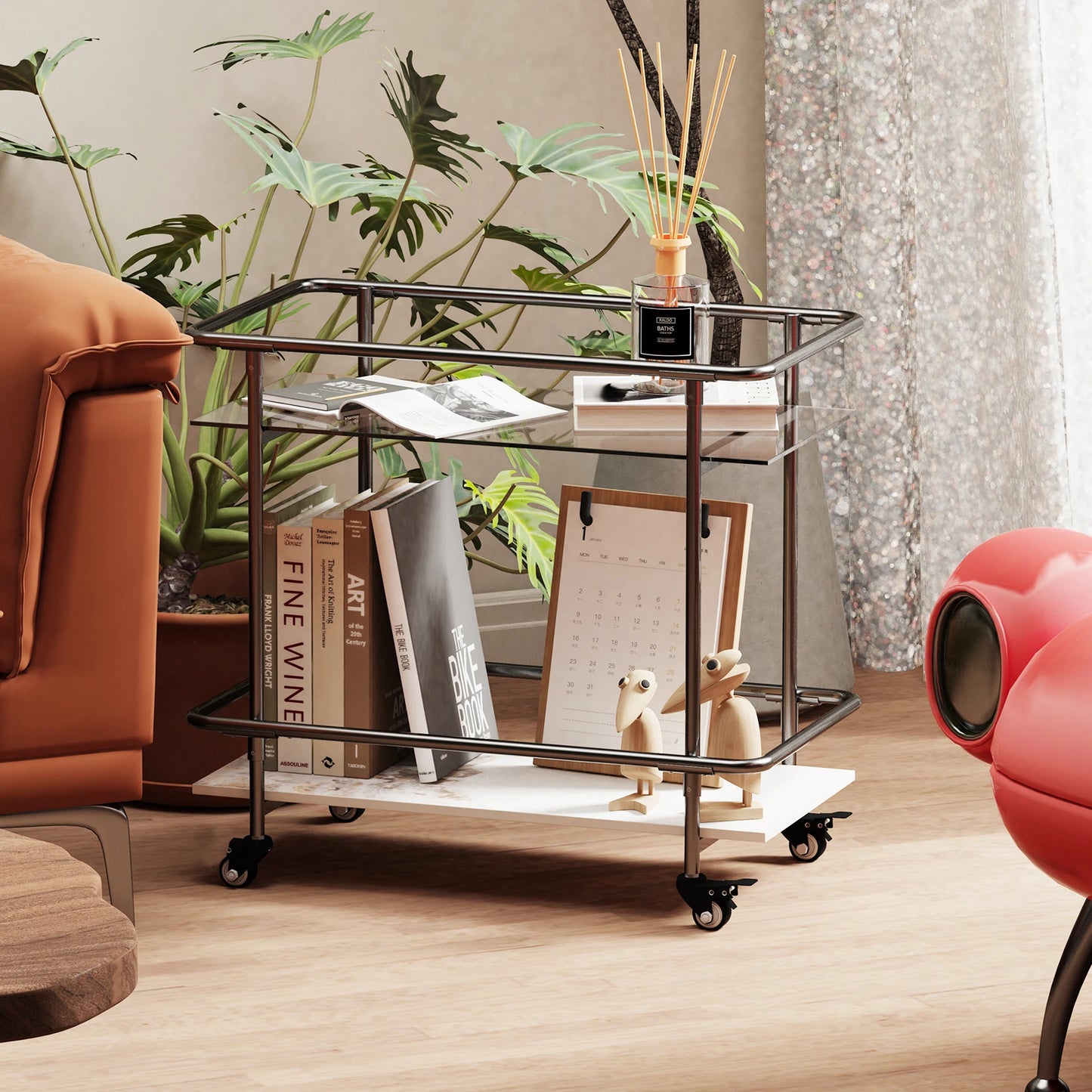 Wisfor Rolling Bar Cart Two Tier Luxury Modern Serving Cart