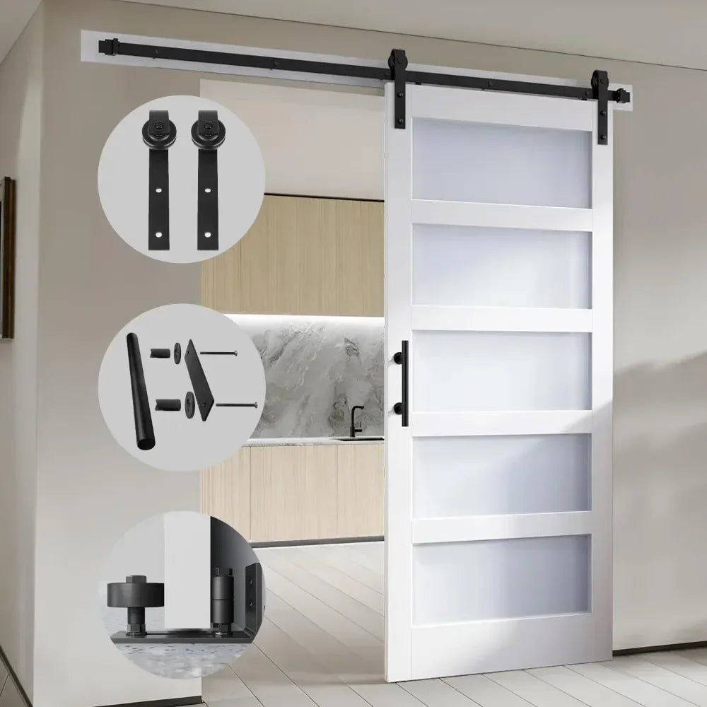 Hot sales36x84 Inch Frosted Glass Sliding Barn Door with Hardware Kit, Waterproof PVC Surface, Easy DIY Assembly