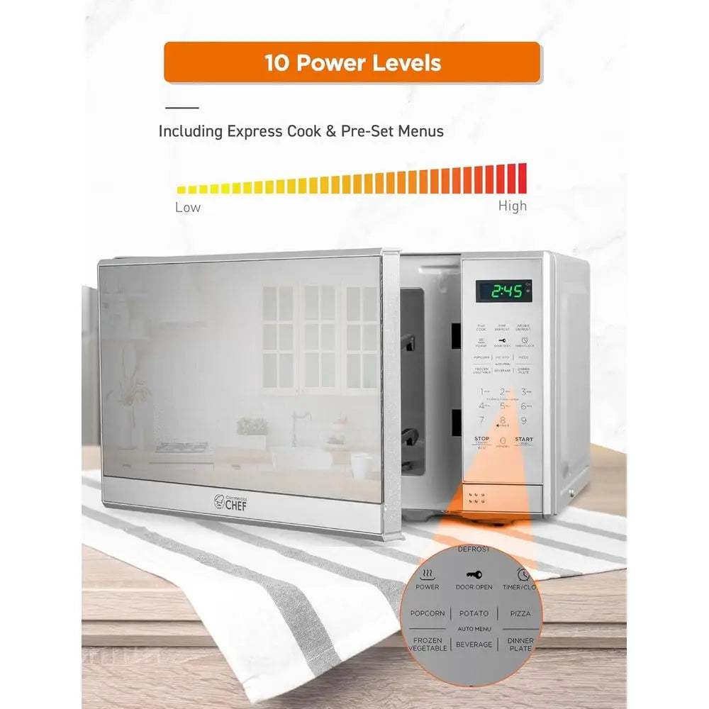 700W 0.7 Cu ft Microwave Oven with 10 Power Levels, Digital Display, Child Safety Lock, Programmable with Push Buttons, Stainles