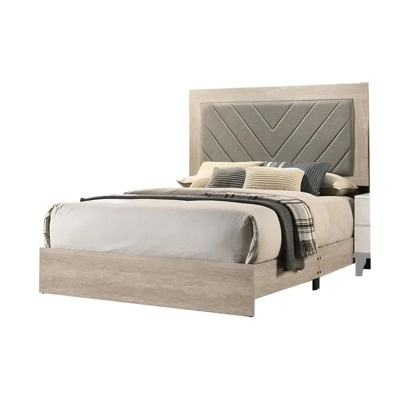 Contemporary Bed Frame With V Design Headboard In Rubberwood Construction