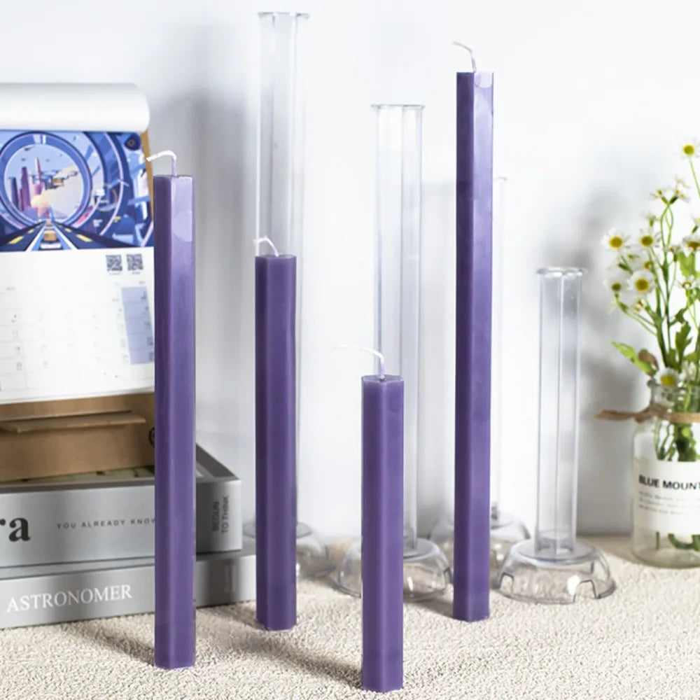 Hexagon Stripe Pole Acrylic Candle Mold Pointed Long Rod Making Set Geometry Candlestick Plastic Mould Home Party Art Decor Gift