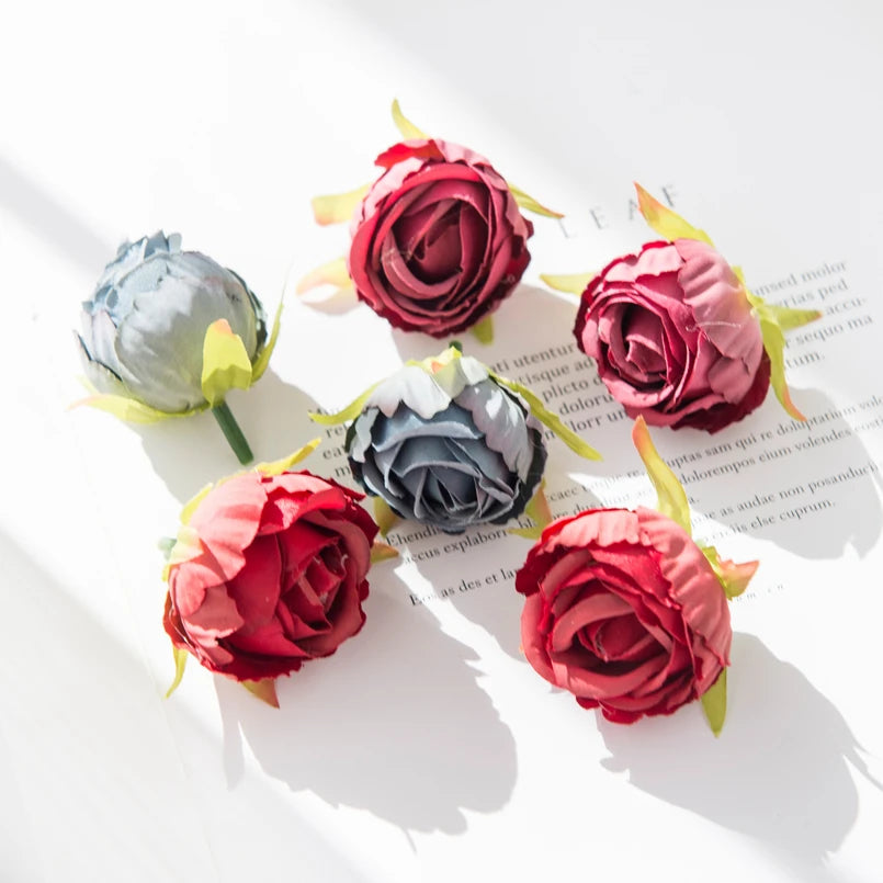 Cheap Silk Tea Buds Roses Head Wedding Decorative Wreaths Christmas Decorations for Home Diy Gift Fake Plants Artificial Flowers