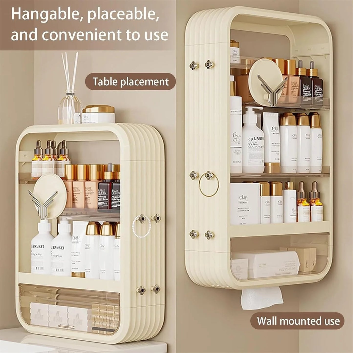 Four-Tier Wall Mount Makeup Organizer With Adhesive Shelf