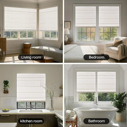 No Drill Cordless Roman Shades, Blackout Thermal Insulated UV Blocking Window Blinds, Lightweight Fabric for Indoor Windows