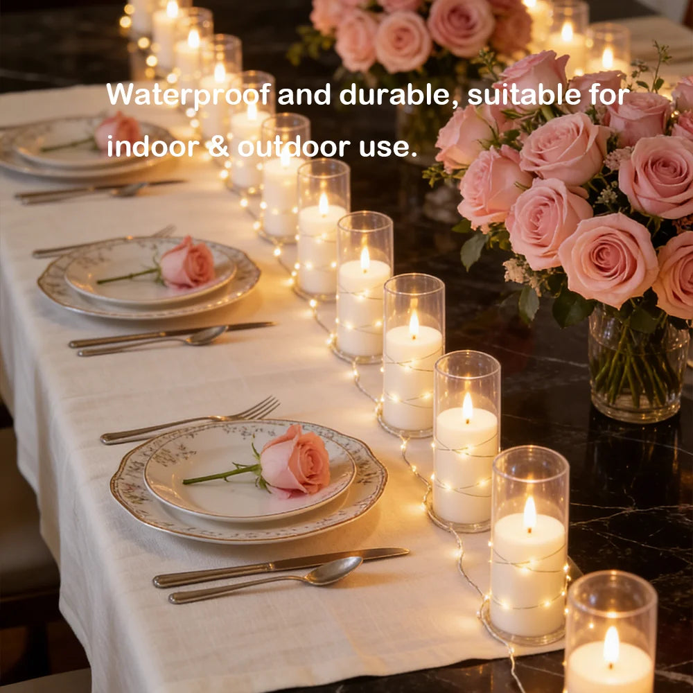 White 9PCS LED Flameless Prayer Candles with String Lights Timer Dimmable Acrylic Church Memorial Christmas Eve Religious Decor