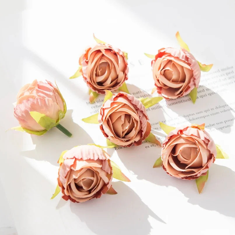 Cheap Silk Tea Buds Roses Head Wedding Decorative Wreaths Christmas Decorations for Home Diy Gift Fake Plants Artificial Flowers