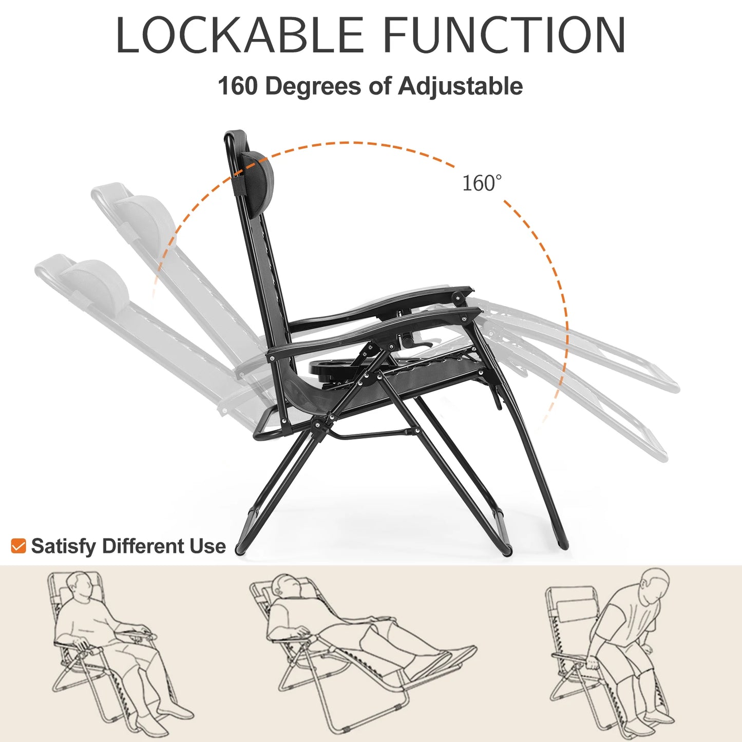 JHK Zero Gravity Portable Recliner Set for Outdoor Loungers