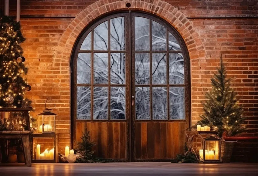Mehofond Photography Backdrop Green Wall Christmas Trees For Kids Family Holiday Party Window Grunge Background Photo Studio