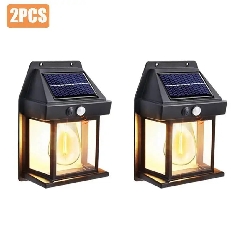 1-4Pcs Solar-Powered Waterproof Outdoor Wall Light with 3 Modes Motion Sensor Tungsten Filament Garden Yard Decoration LED Lamp