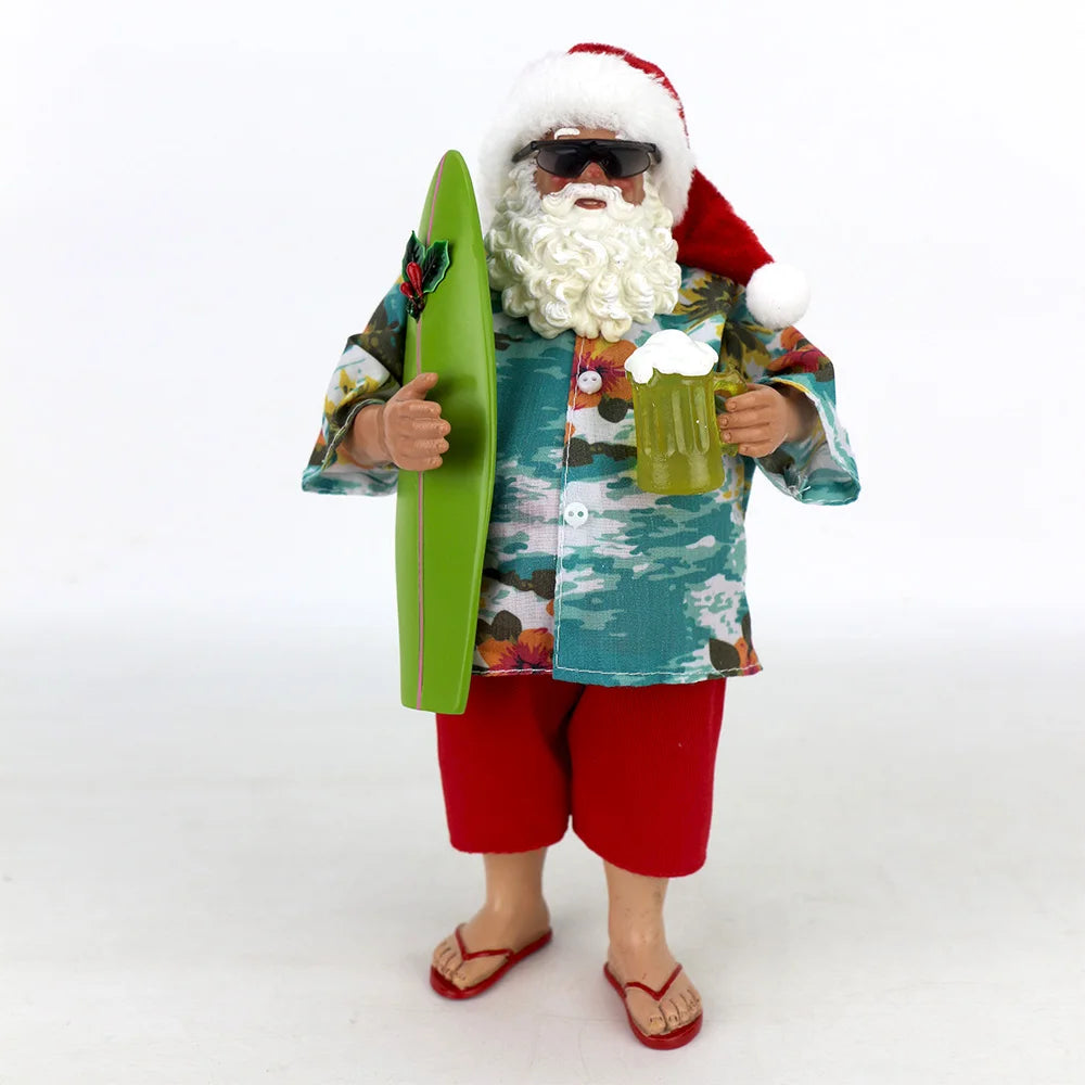 Santa Claus Figurine Decked in a Cheerful Hawaiian Shirtand Wearing His Flip-flops  Christmas Decorations