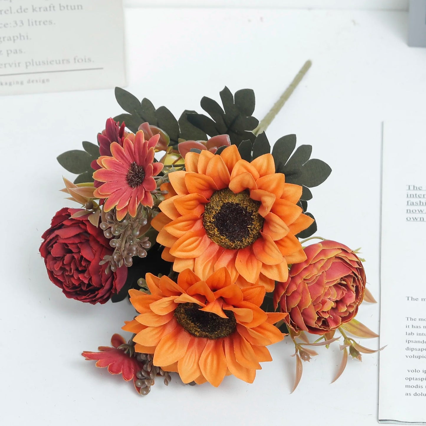 Autumn Sunflowers Peony Artificial Flowers Silk Bouquet Wedding Christmas Room Table Decoration For Vase Home DIY Fall Decor
