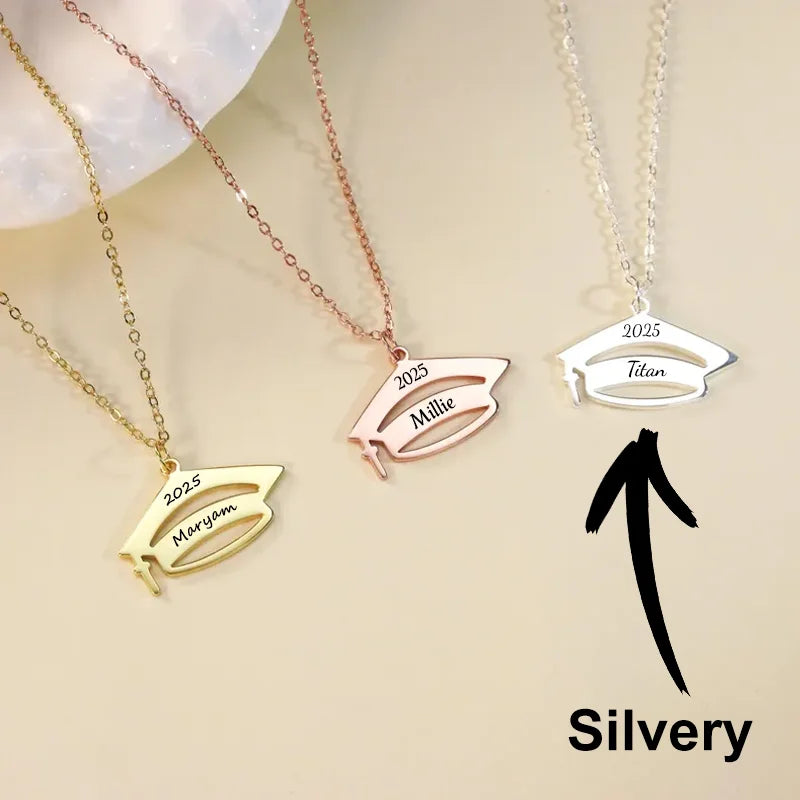 NONECN Customized Stainless Steel Graduation Cap Necklace For Women