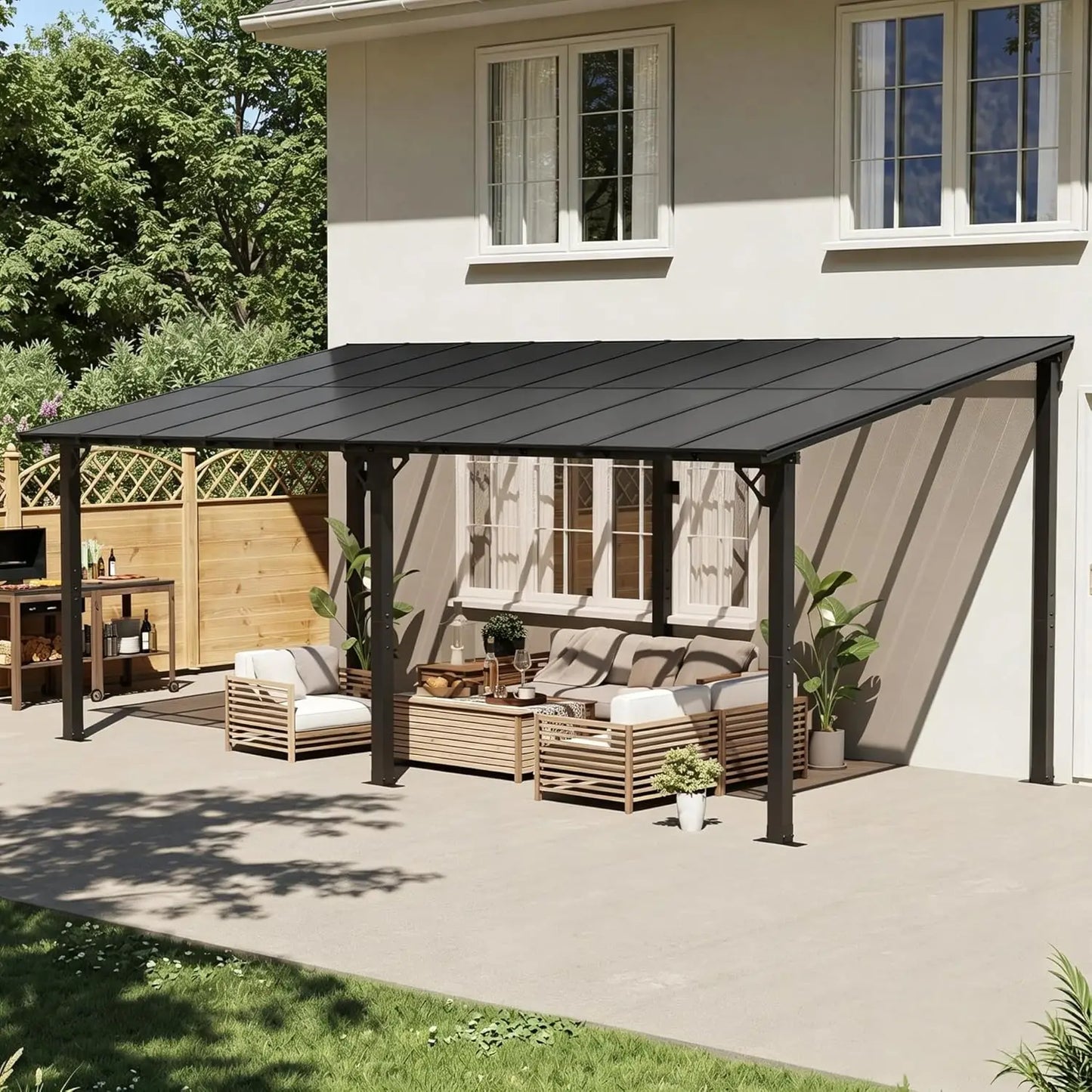 Lean to Gazebo, Hardtop Metal Gazebo Pergola with Polycarbonate Roof, Large Wall Mounted Heavy Duty Awnings,, Custom