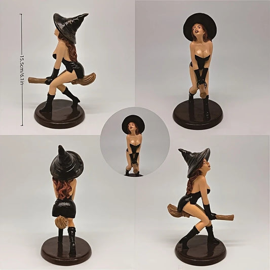 Handmade Gothic Witch Figurine Resin Sculpture Vintage Witchcraft Statue Halloween Decor Gothic Home Ornament Collectible Gift