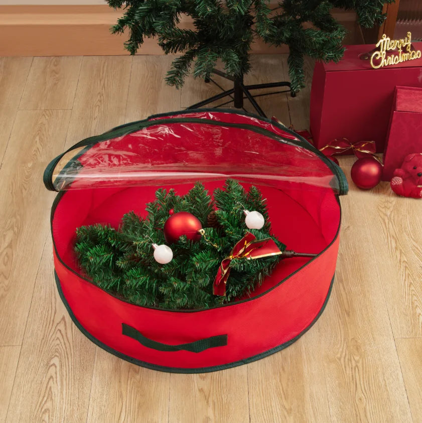 Christmas Wreath Storage Bag 24''/30" ,Garland Wreaths Container with Clear Window for Easy Holiday Storage,Thickened non-woven