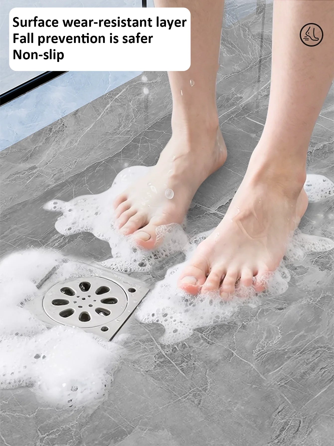 Imitation Marble Floor Tiles, Simple Self-Adhesive Wallpaper, DIY Peel and Stick, Waterproof, Non-Slip, Wear-Resistant Decorativ