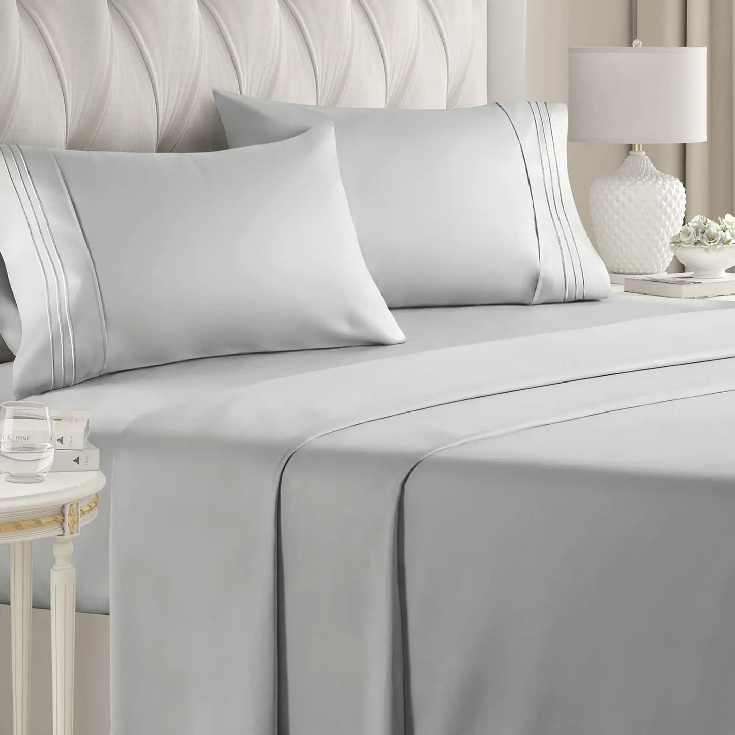 Battilo Double Bed Sheets 4Pieces Set Fitted Flat Sheet with Pillowscase Luxury Microfiber King Queen Full Twin Size Bedding Set