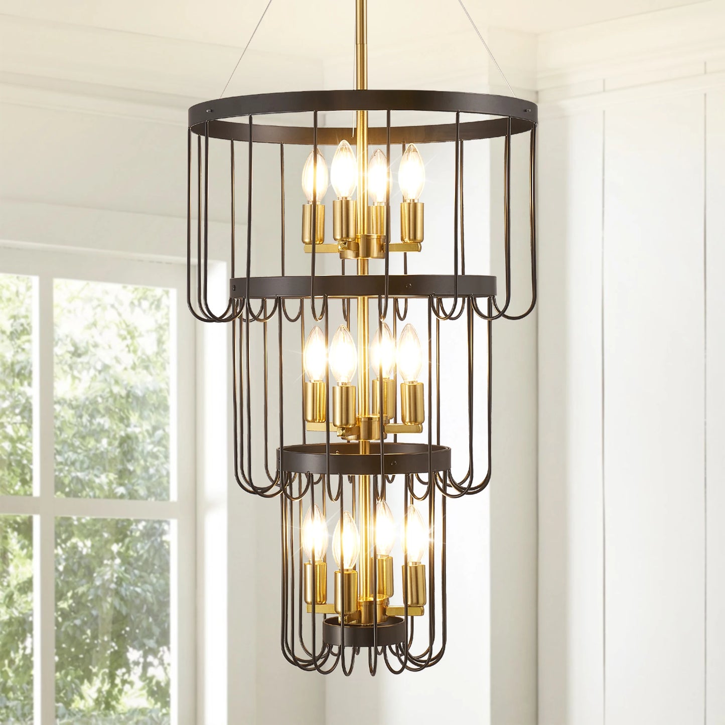 Farmhouse Lantern Tiered Chandelier for Foyer LED Lighting