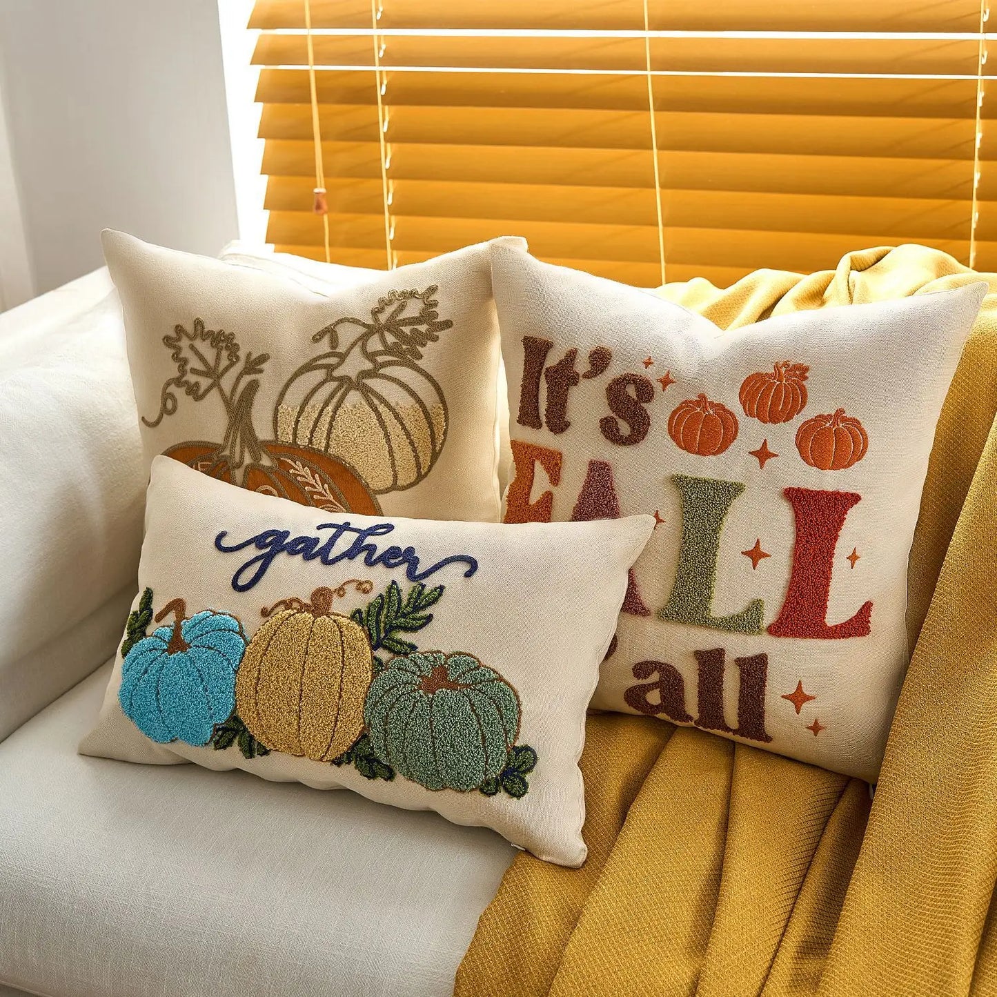 Halloween Tufted Throw Pillow Cover Thanksgiving Maple Pumpkin Square Cushion Cover for Home Living Room Party DIY Fall Decor