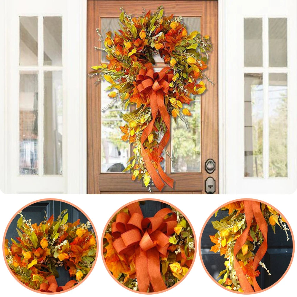 ShunmaiiCN Thanksgiving Farmhouse Autumn Wreath Maple Leaf Decor