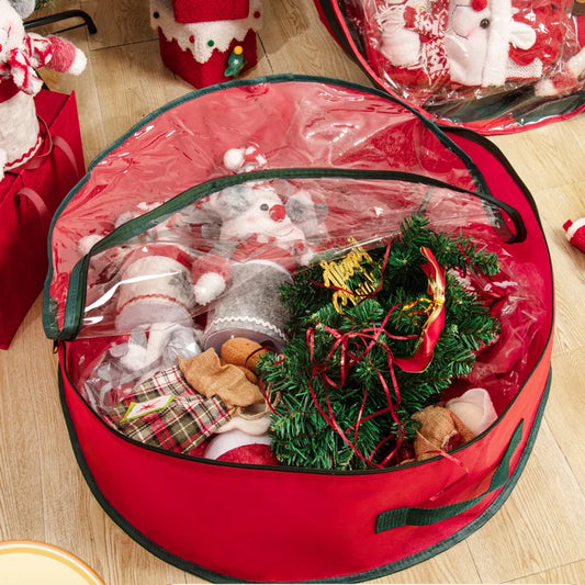 Christmas Wreath Storage Bag 24''/30" ,Garland Wreaths Container with Clear Window for Easy Holiday Storage,Thickened non-woven