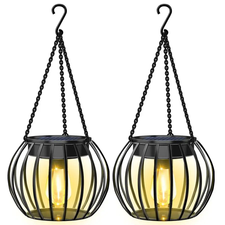 2 Pack 15 Solar Lights Outdoor Decorative Metal Solar Lanterns Outdoor Waterproof Hanging Lights for Outside Lanterns for Garden