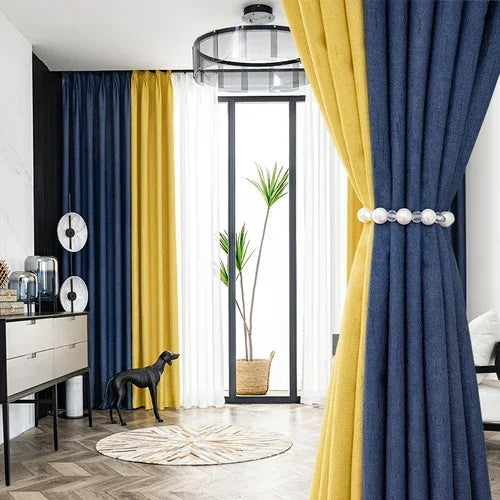 Nordic Light Luxury Meteor Cotton Linen Stitching Curtains Blackout Curtains for Living Room Bedroom Finished Customization