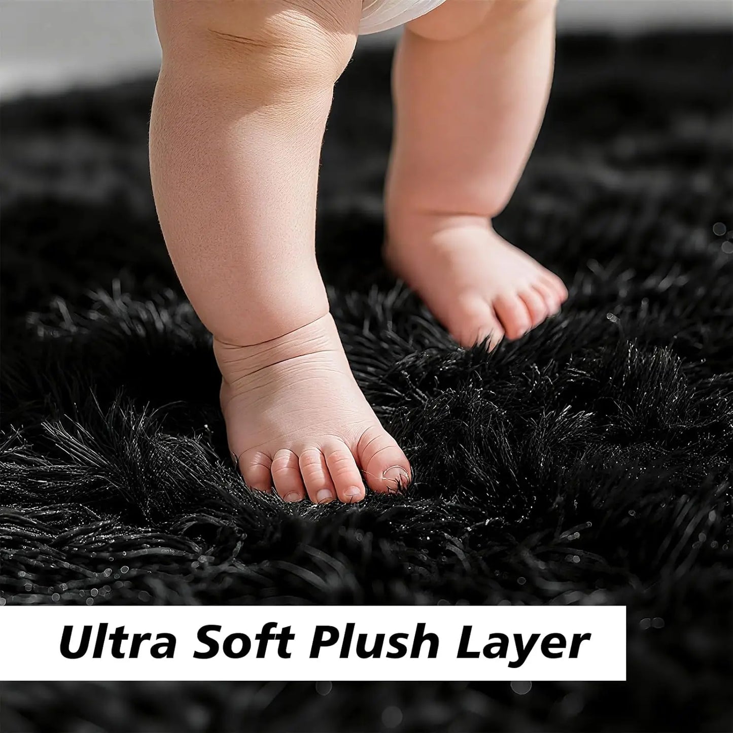 Fluffy Shag Area Rug 8x10, Non-Shedding Soft Carpet for Living Room Bedroom Kids Nursery, Black Fuzzy Indoor Plush Home Decor