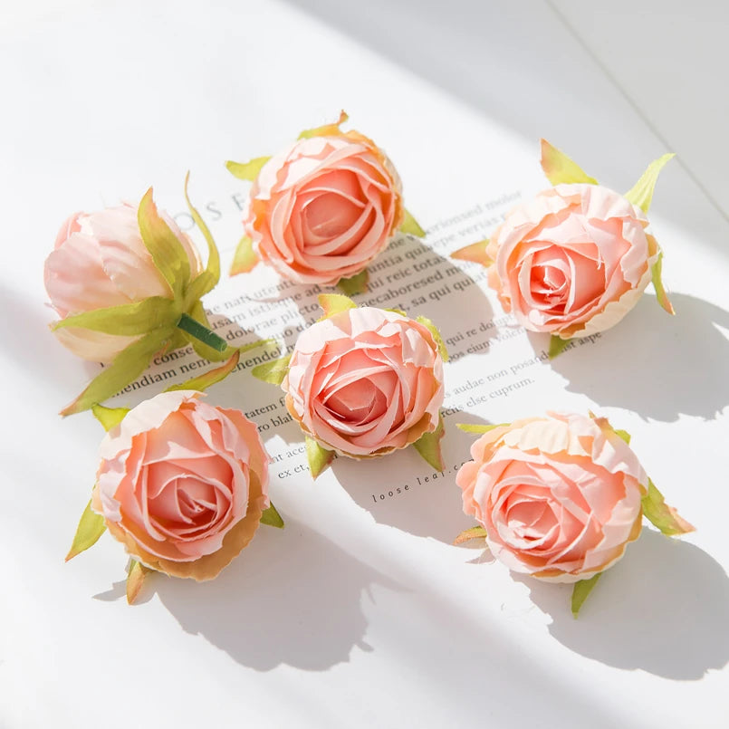 Cheap Silk Tea Buds Roses Head Wedding Decorative Wreaths Christmas Decorations for Home Diy Gift Fake Plants Artificial Flowers