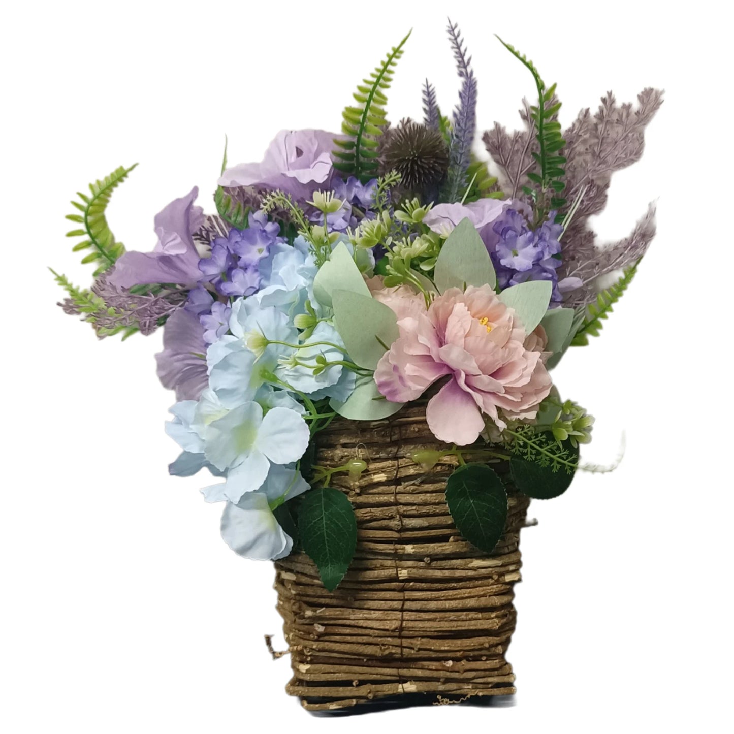 Shunmaii Artificial Flower Wreath With Rattan Basket Pendant Door Decor