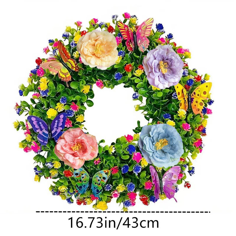 Artificial Flower Garland Eucalyptus Butterfly Wreath Summer Spring Decoration Door Living Room Home Decor Garden Patio Wall