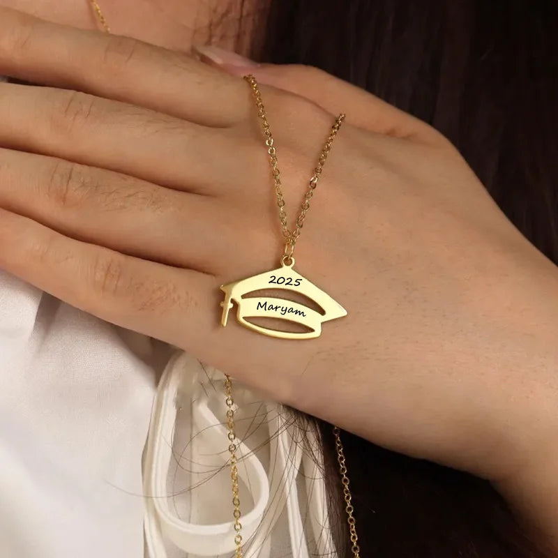 NONECN Customized Stainless Steel Graduation Cap Necklace For Women