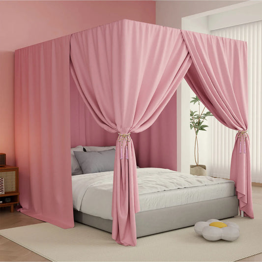 Pink/Black king Four Corner Post Bed Canopy Bed Curtains Sheer Canopy for Adults Bedroom Decoration Lightproof Windproof Twin