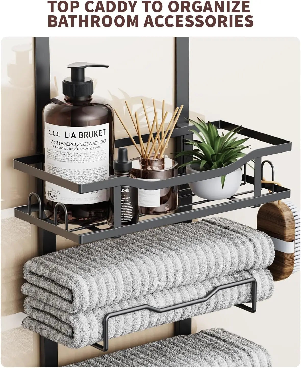 Hanging Towel Racks For Bathroom No Drill - 6-Tier Over The Door Bath Towel Storage Organizer For Small Bathrooms - Tiered Back