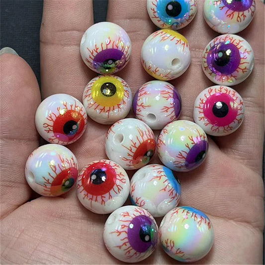 16MM 10pcs Random Mix Color Evil Eyeball Acrylic Loose Spacer Bead For DIY Halloween Decor Jewelry Necklace Bracelet Accessories