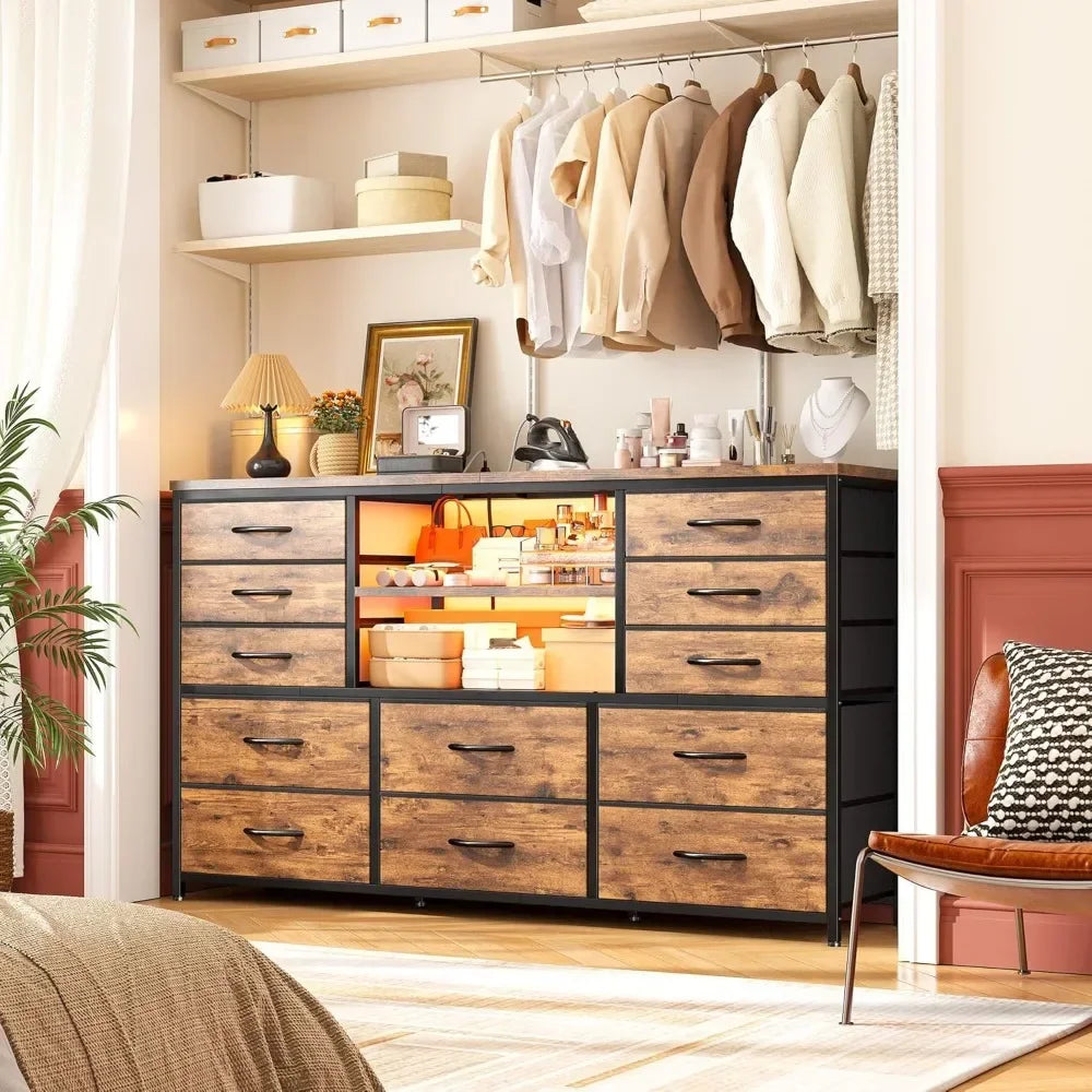 LED Light and Power Outlet Dresser TV Stand With Drawers