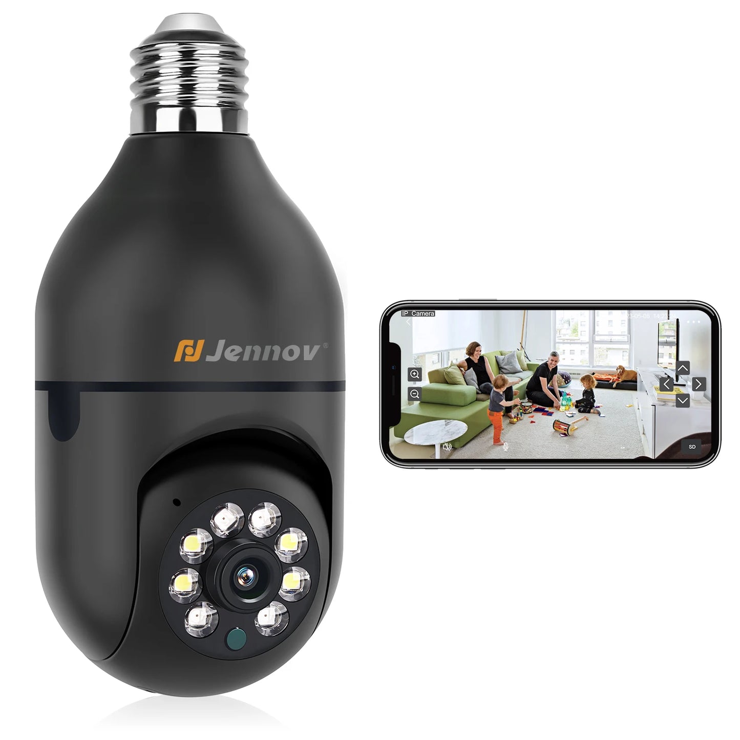 JENNOV 3MP Light Bulb Security Camera 360 Degree Wireless WiFi
