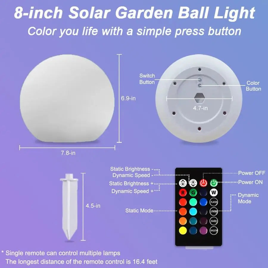 Solar Globe Light Outdoor, Waterproof Solar Ball Light for Outside w Remote, 16 RGB Color Changing Glowing Orb Lamp Landscape Li