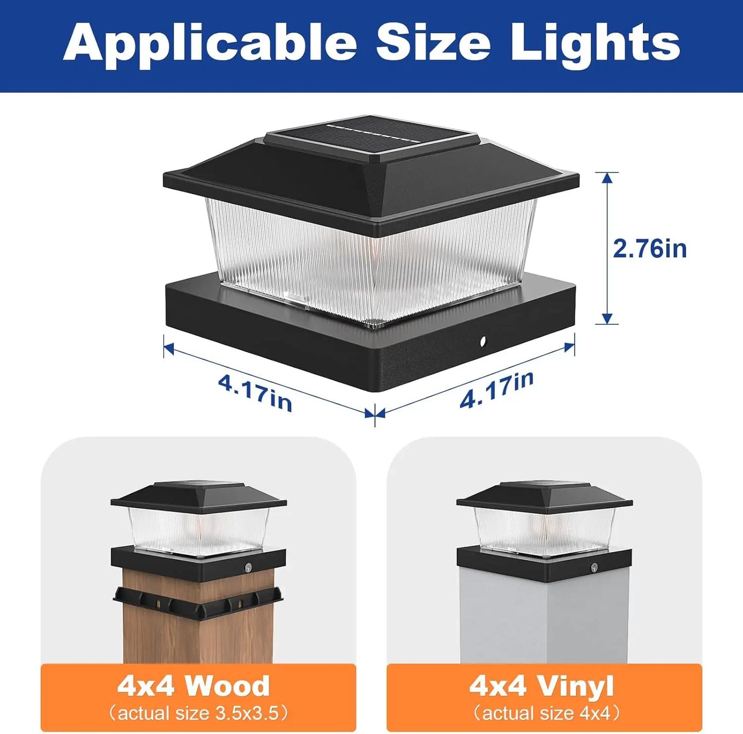 6 Pack Solar Post Cap Lights Flame Effect for 4x4 Wood/Vinyl Posts Waterproof Auto On/Off Outdoor Solar Landscape Garden Lamp