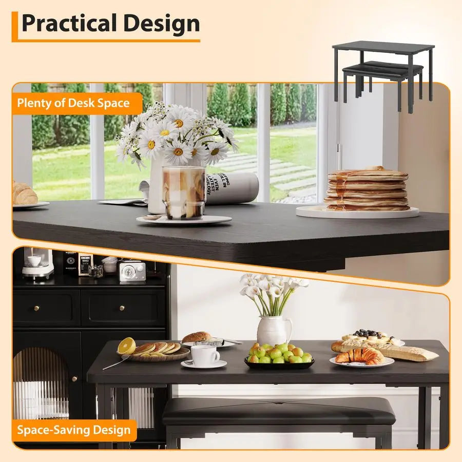 XMSJ Dining Table Set For 4 With 2 Upholstered Benches