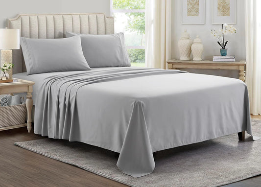 Battilo Double Bed Sheets 4Pieces Set Fitted Flat Sheet with Pillowscase Luxury Microfiber King Queen Full Twin Size Bedding Set