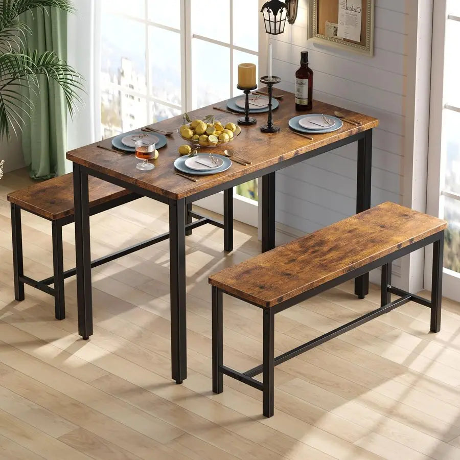XMSJ Dining Table Set For Four With Benches Space Saving