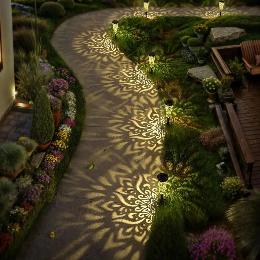 Pack Solar Lights Outdoor Garden Decorative Mandala Solar Garden Lights with Warm Light Waterproof Solar Pathway Landscape Light