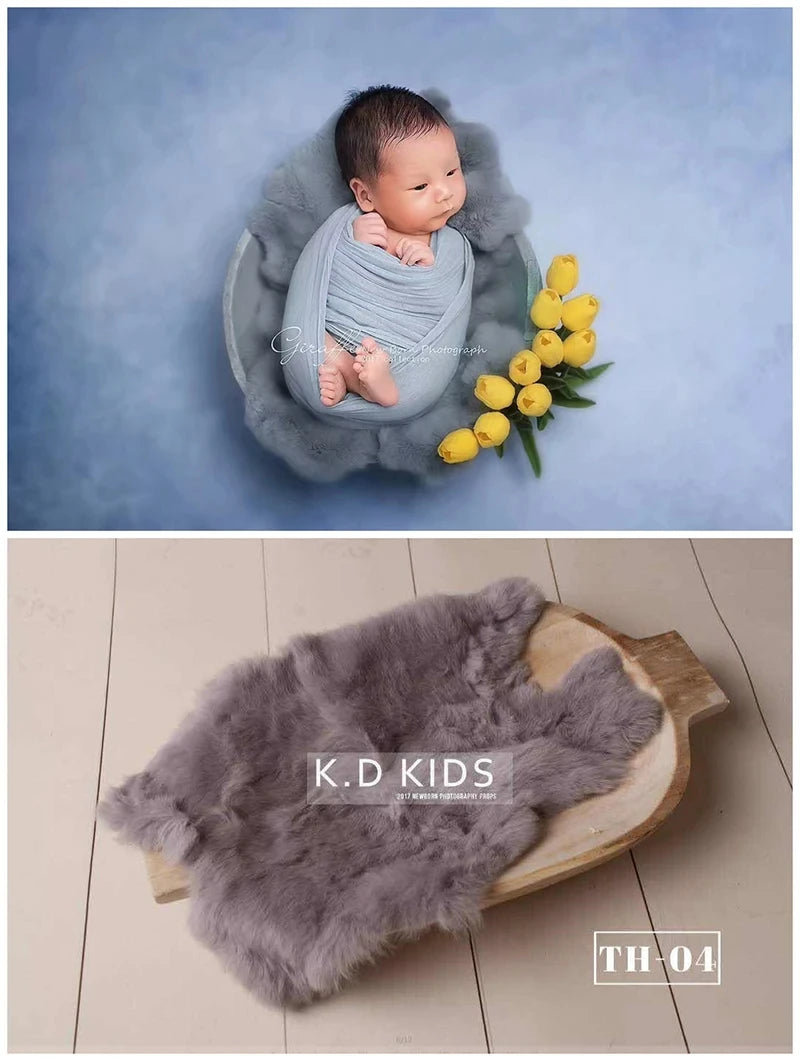 Newborn Photography Props Natural Rabbit Fur Rug Baby Photo Blankets Studio Infant Posing Basket Filled Background Accessories