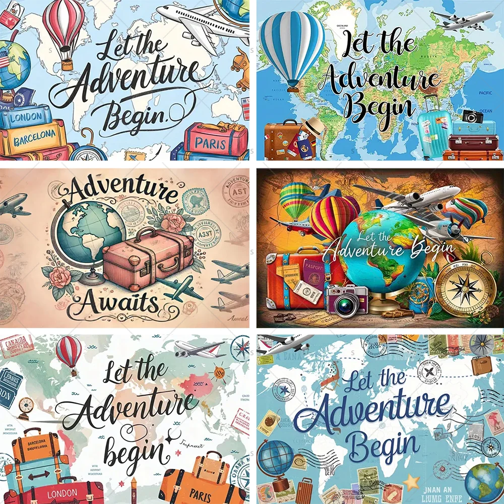 Let The Adventure Begin World Airplane Graduation Backdrop