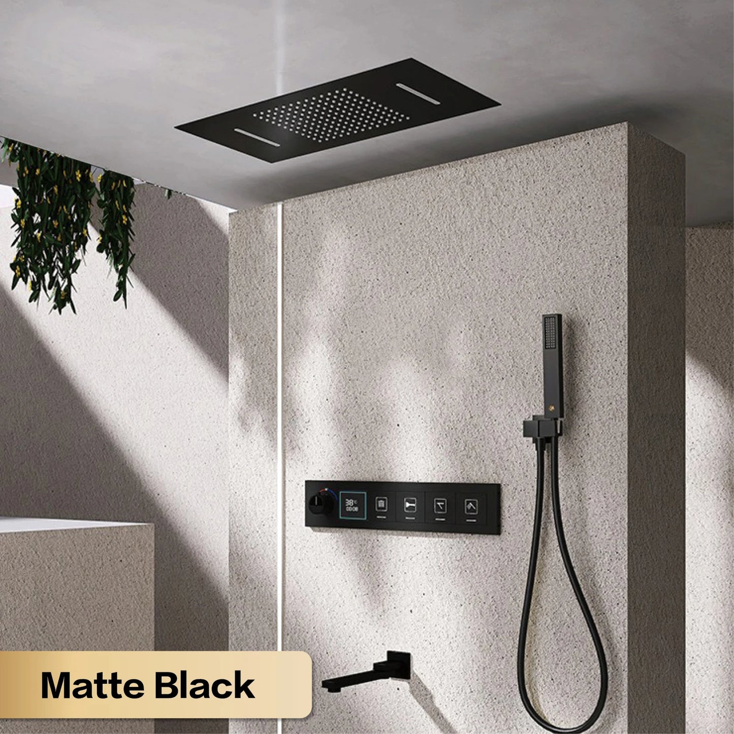Gun gray brass ceiling constant temperature shower system embedded design LED digital display cold and hot water bathroom mixer